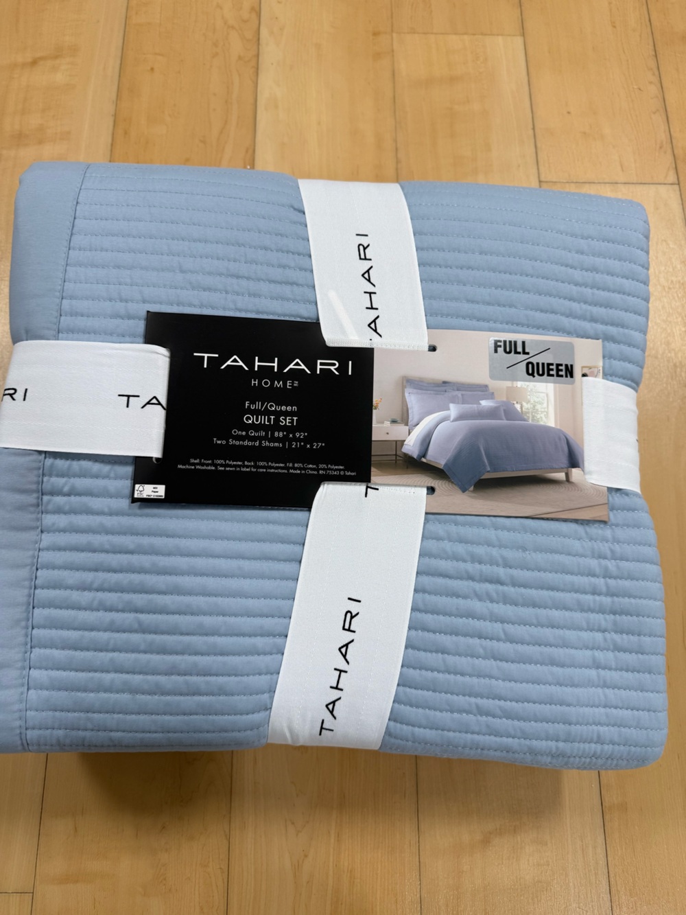 Tahari Light Blue Quilt Set with Shams